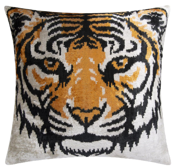 Velvet Tiger Print Throw Pillow with Down Feather Insert