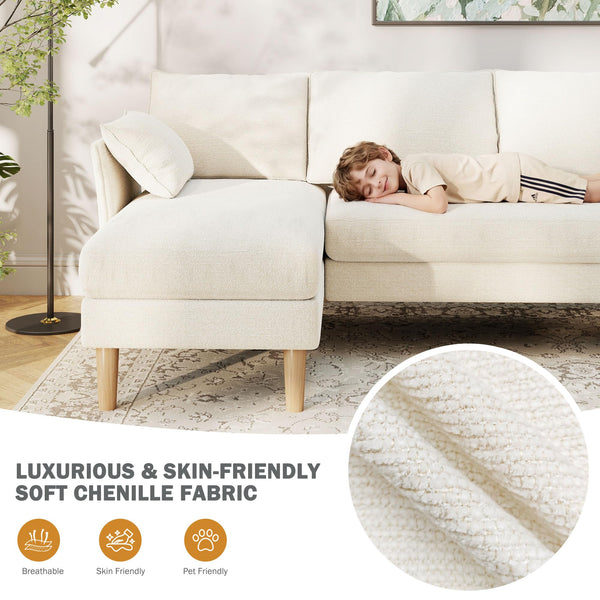 U-Shaped Sectional Sofa with Deep Seat – Chenille Fabric, 4-Seat, Beige