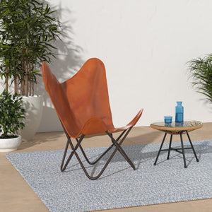 Genuine Leather Butterfly Chair with Folding Iron Frame