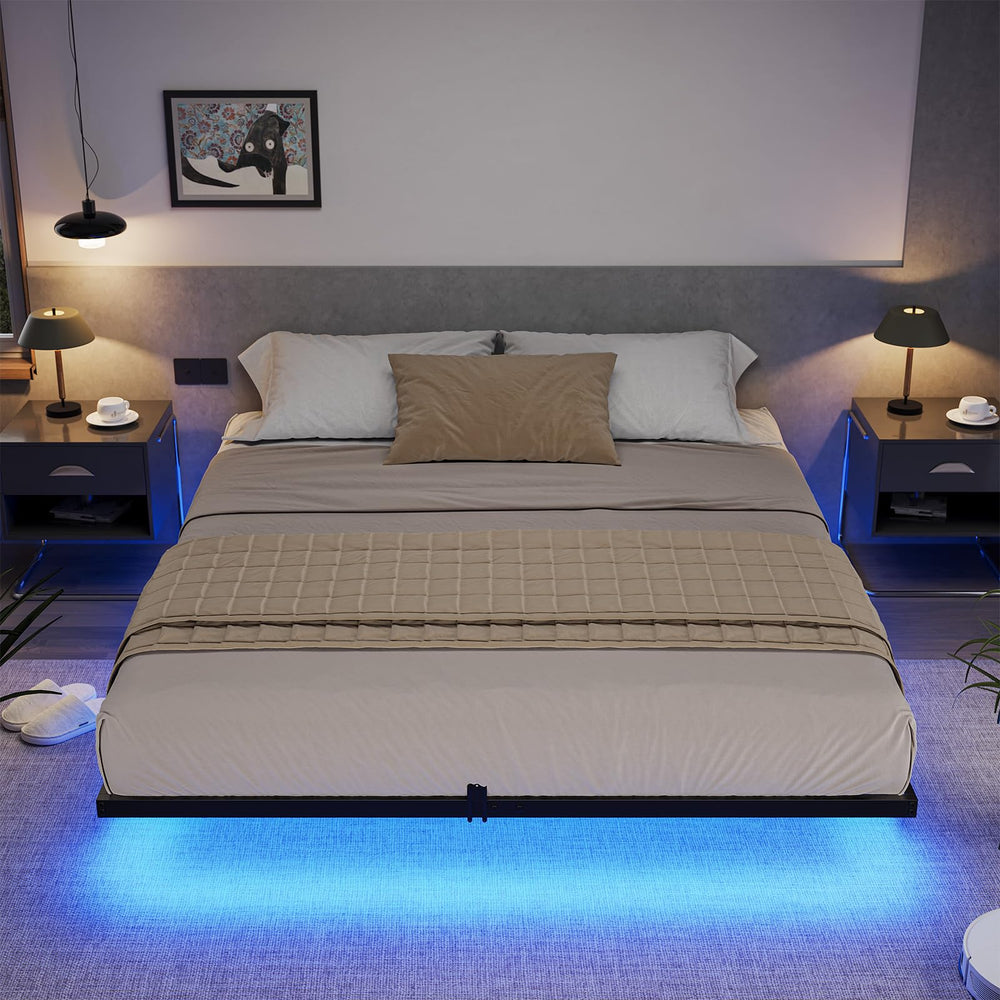 Floating Bed Frame with LED Lights – Metal Platform, Multiple Sizes