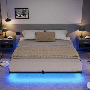 Floating Bed Frame with LED Lights – Metal Platform, Multiple Sizes