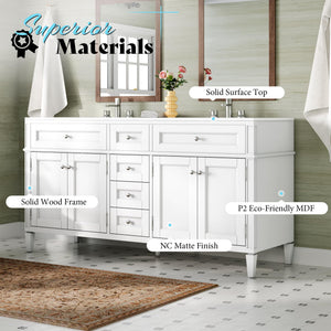 60-Inch Double Sink Bathroom Vanity with Storage Drawers
