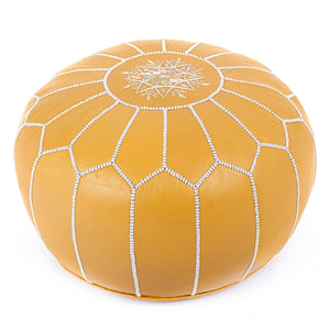 Round Leather Pouf Ottoman – Moroccan Handcrafted Footstool