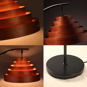 Layered Wood Shade Floor Lamp, Mid-Century Modern, E26, Foot Pedal Switch