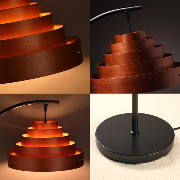Layered Wood Shade Floor Lamp, Mid-Century Modern, E26, Foot Pedal Switch