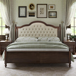 Solid Wood Platform Bed with Tufted Upholstered Headboard