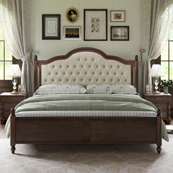 Solid Wood Platform Bed with Tufted Upholstered Headboard