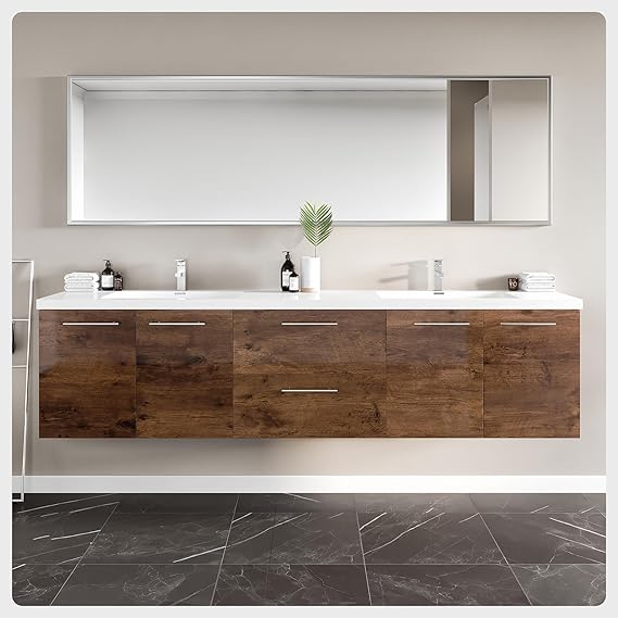 84-Inch Wall Mount Double Sink Bathroom Vanity with Acrylic Top