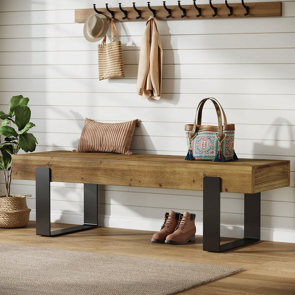 63" Farmhouse Entryway Bench with Metal Legs