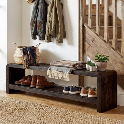 Solid Wood Entryway Bench with Shoe Storage