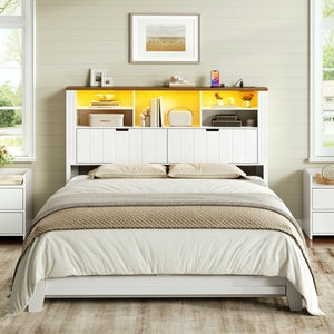 Queen Headboard with Storage, Charging Station & LED Lights