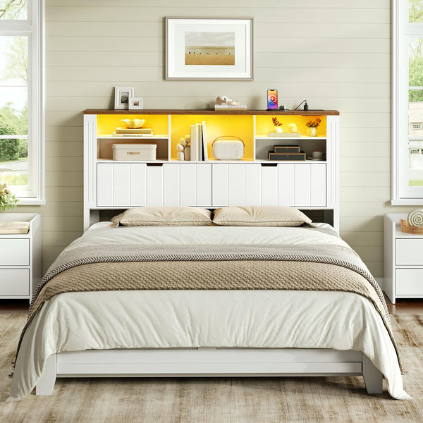 Queen Headboard with Storage, Charging Station & LED Lights