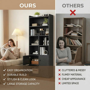 Tall Bookcase with Doors & Storage Shelves