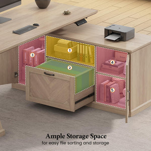 L-Shaped Electric Standing Desk with Storage & Power Outlets