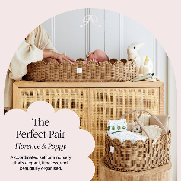 Scalloped Rattan Baby Changing Basket with Accessories