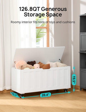 Wooden Storage Bench with Wheels & Safety Hinges – 300 lbs Capacity