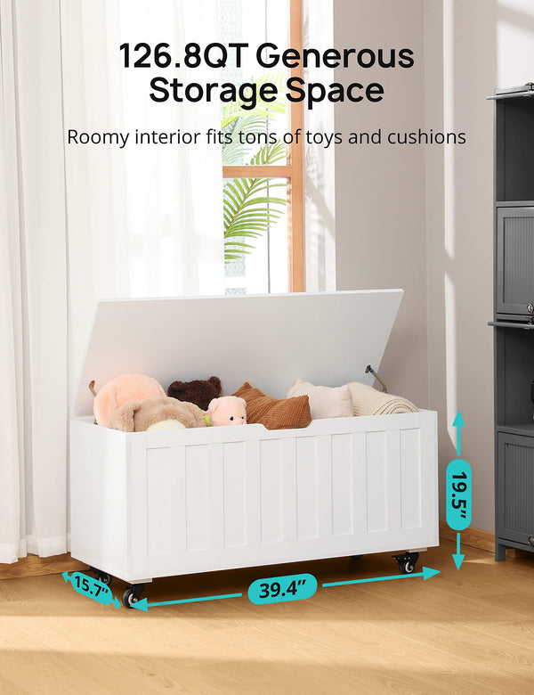 Wooden Storage Bench with Wheels & Safety Hinges – 300 lbs Capacity