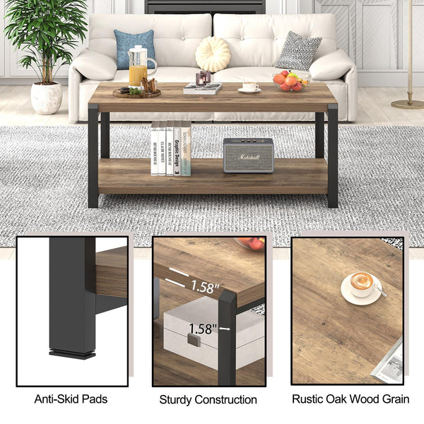 Industrial Rectangle Coffee Table with Storage Shelf