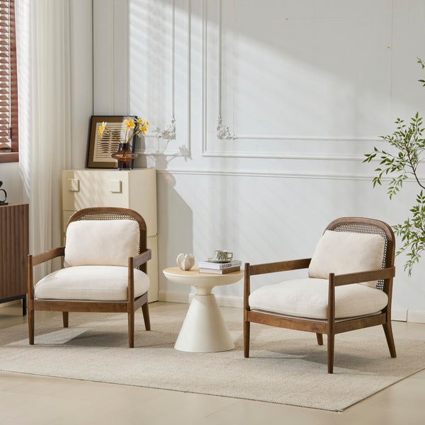Mid-Century Club Chair Set of 2 with Rattan Back