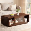 Coffee Table with Sliding Doors & Open Storage Shelf