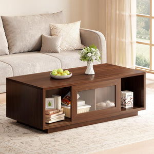 Coffee Table with Sliding Doors & Open Storage Shelf