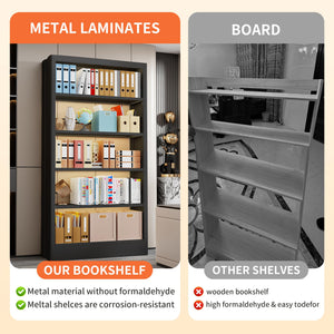 5-Tier Metal Bookcase with Adjustable Shelves