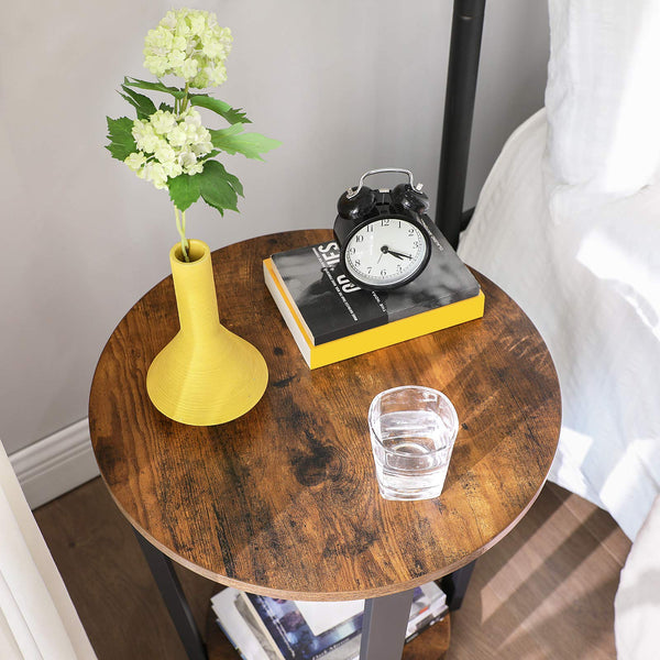 Round Side End Table 2-Tier with Storage Shelf