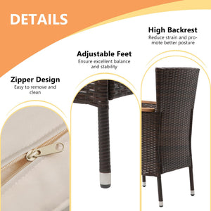 Rattan Patio Dining Set with Acacia Wood Tabletop