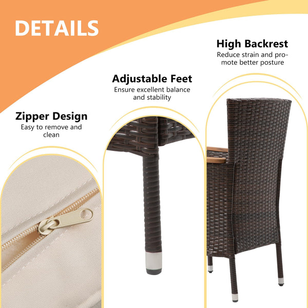 Rattan Patio Dining Set with Acacia Wood Tabletop
