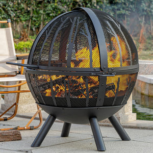 35-Inch Sphere Wood Burning Fire Pit with BBQ Grill