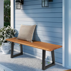 Acacia Wood Outdoor Bench with Metal Legs