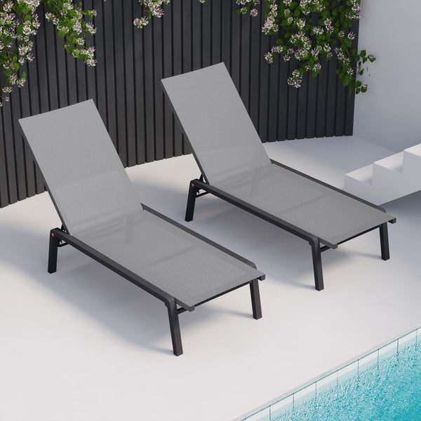Outdoor Chaise Lounge Set of 2, Foldable Recliner with 4-Position Backrest