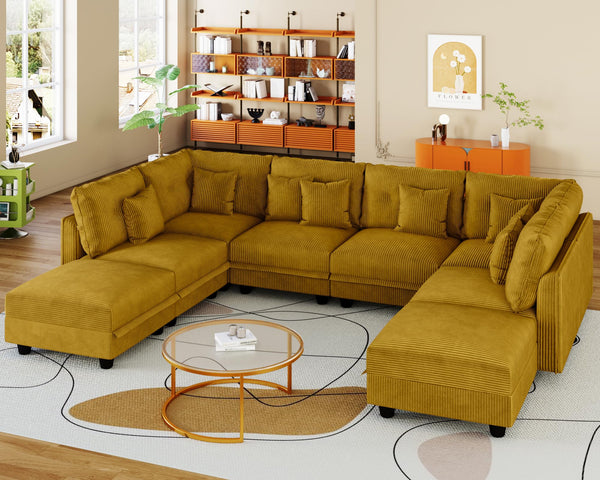 Plush Corduroy U-Shaped Modular Sectional Sofa with Storage