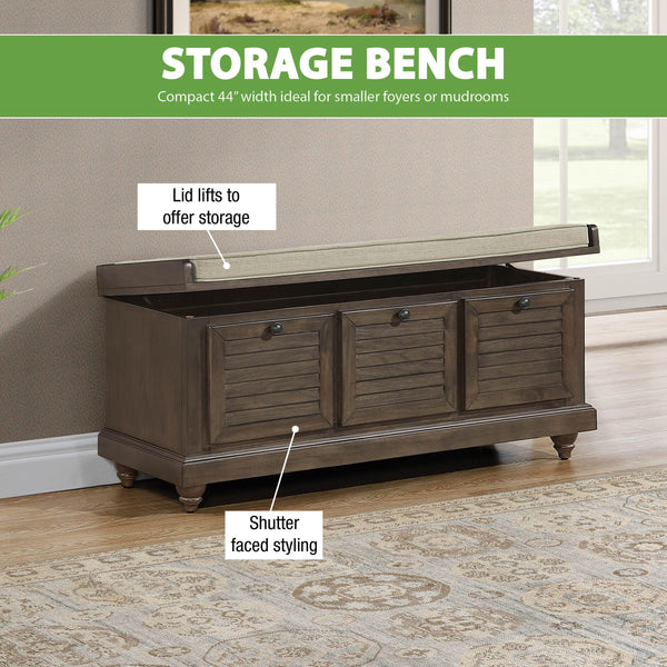 Coastal Lift-Top Storage Bench with Louvered Front
