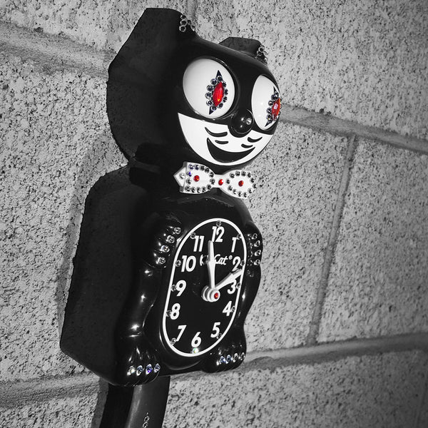 Black Jeweled Cat Wall Clock – Analog Silent Battery Powered