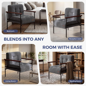 Modern Upholstered Accent Chair with Wood Armrests