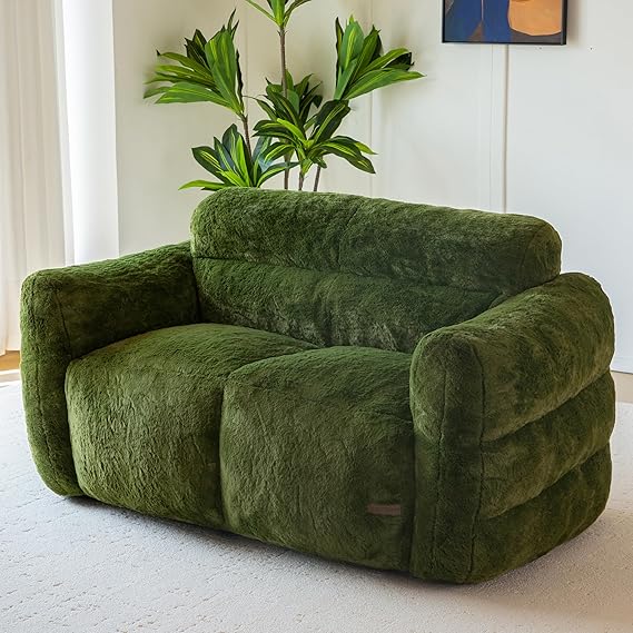 Giant Bean Bag Chair – Fluffy Faux Fur Loveseat Floor Sofa