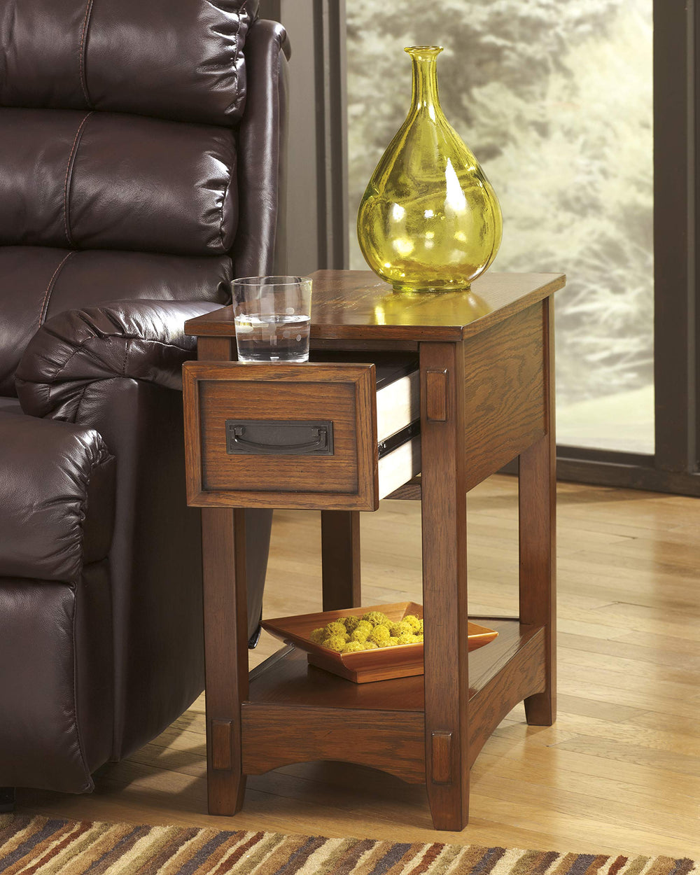 Mission-Style Chairside End Table with Drawer and Shelf