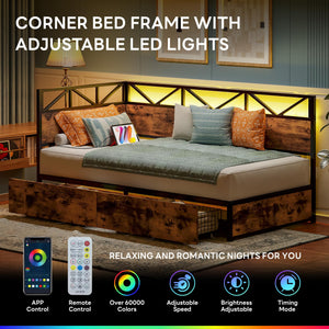 Twin Daybed with Storage Drawers, Charging Station & LED Lights