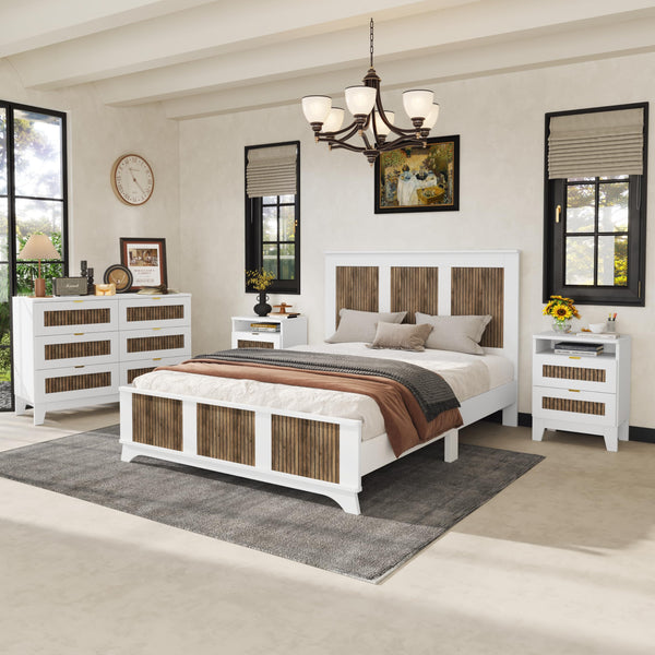 4-Piece Queen Bedroom Set – Farmhouse Platform Bed with Storage