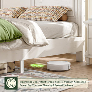 Farmhouse King Bed Frame with Storage Drawers & Headboard, White