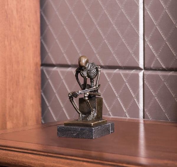 Bronze Skeleton Thinker Statue