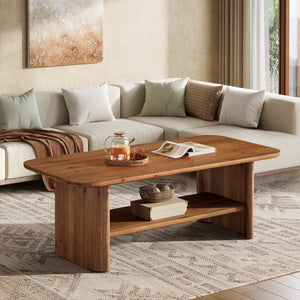 Solid Wood Coffee Table with 2-Tier Storage