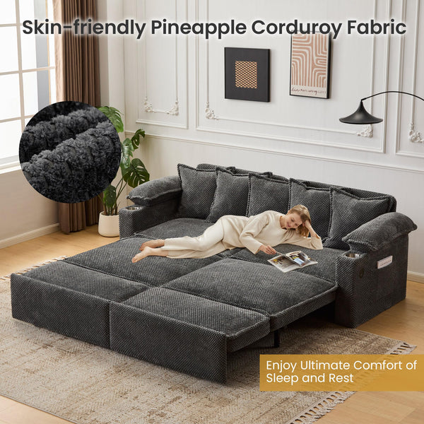 King Size Pull Out Sofa Bed – 3-in-1 Convertible Sleeper with USB & Storage