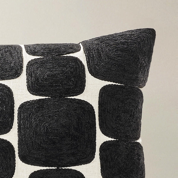 Black Embroidered Velvet Lumbar Throw Pillow 24x14