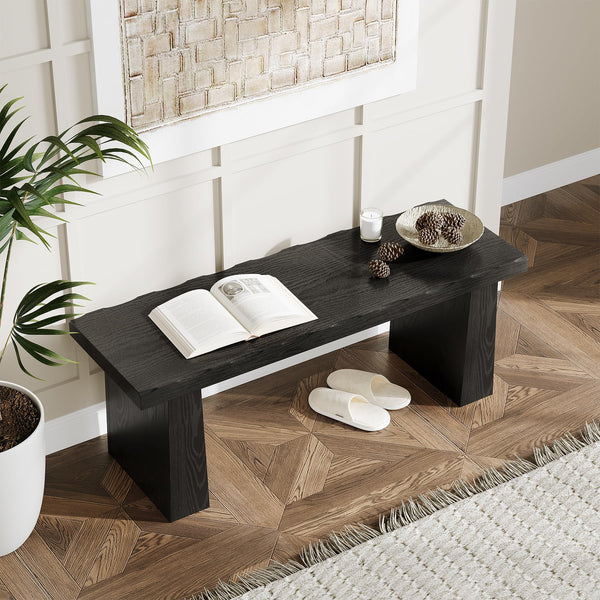 47-Inch Wooden Entryway Bench with Wavy Edge Design