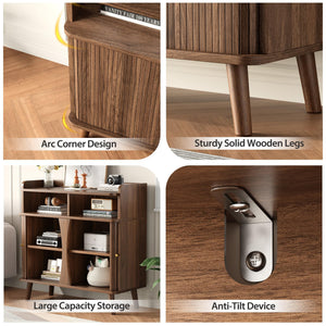 Buffet Sideboard Cabinet with Roller Shutter Sliding Doors & Adjustable Shelves