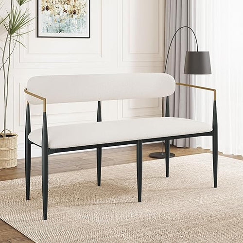 55" Metal Loveseat Settee with Iron Frame & Open Backrest