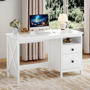 Modern Computer Desk with Drawer and Side Shelf