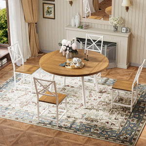 Drop-Leaf Round Dining Table Set for 4 with Chairs